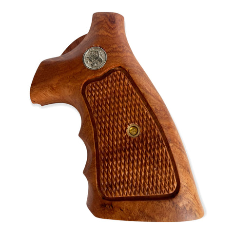 Handmade Grips Compatible with S&W N Frame Square Butt Grips 20 21 23 24 25 26 27 28 29 57 58 520 610 624 .44 Classic Hunter Silver Medallions Checkered Hard Wood Handcraft Birthday Gift #NSW34