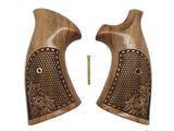 handicraftgrips KRW71## New Smith & Wesson S&W K/L K L Frame Round Butt Grips Hard Wood Laser Logo Checkered Open Back Silver Medallions Handmade Sport Men Birthday Newyear Christmas