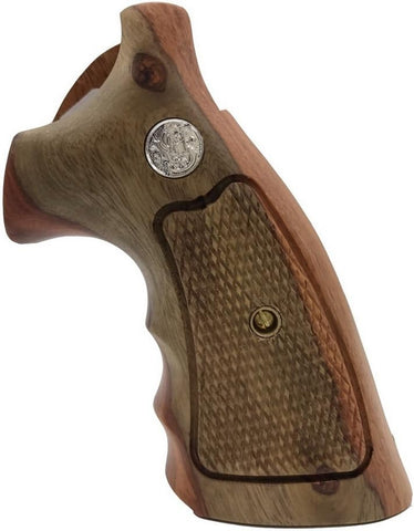 handicraftgrips Ksw32## New Smith & Wesson K/L S&W K L Frame Square Butt Revolver Grips Hardwood Hard Wood Open Back Checkered Finger Groove Handcraft Silver Medallions Sport Men Birthday Gift