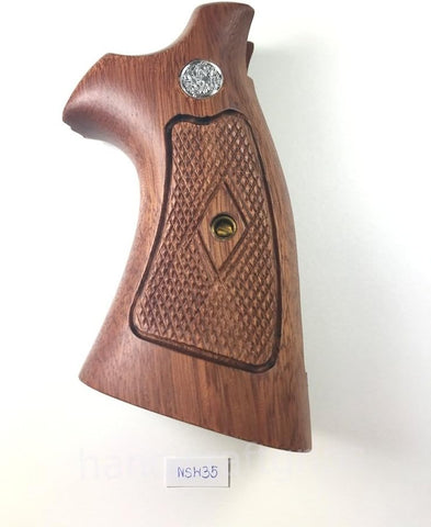 New Smith & Wesson S&W N Frame Square Butt Grips Silver Medallions Checkered Finger Groove Hardwood Hard Wood Handmade Beautiful Sport for Men Birthday Newyear Christmas Gift #Nsw35