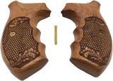 handicraftgrips NRW34## New Smith & Wesson S&W N Frame Round Butt Grips 22 25 29 325 327 329 520 610 625 627 629 Hard Wood Laser Logo Engraved Checkered Finger Groove Handcraft Special Birthday Gift